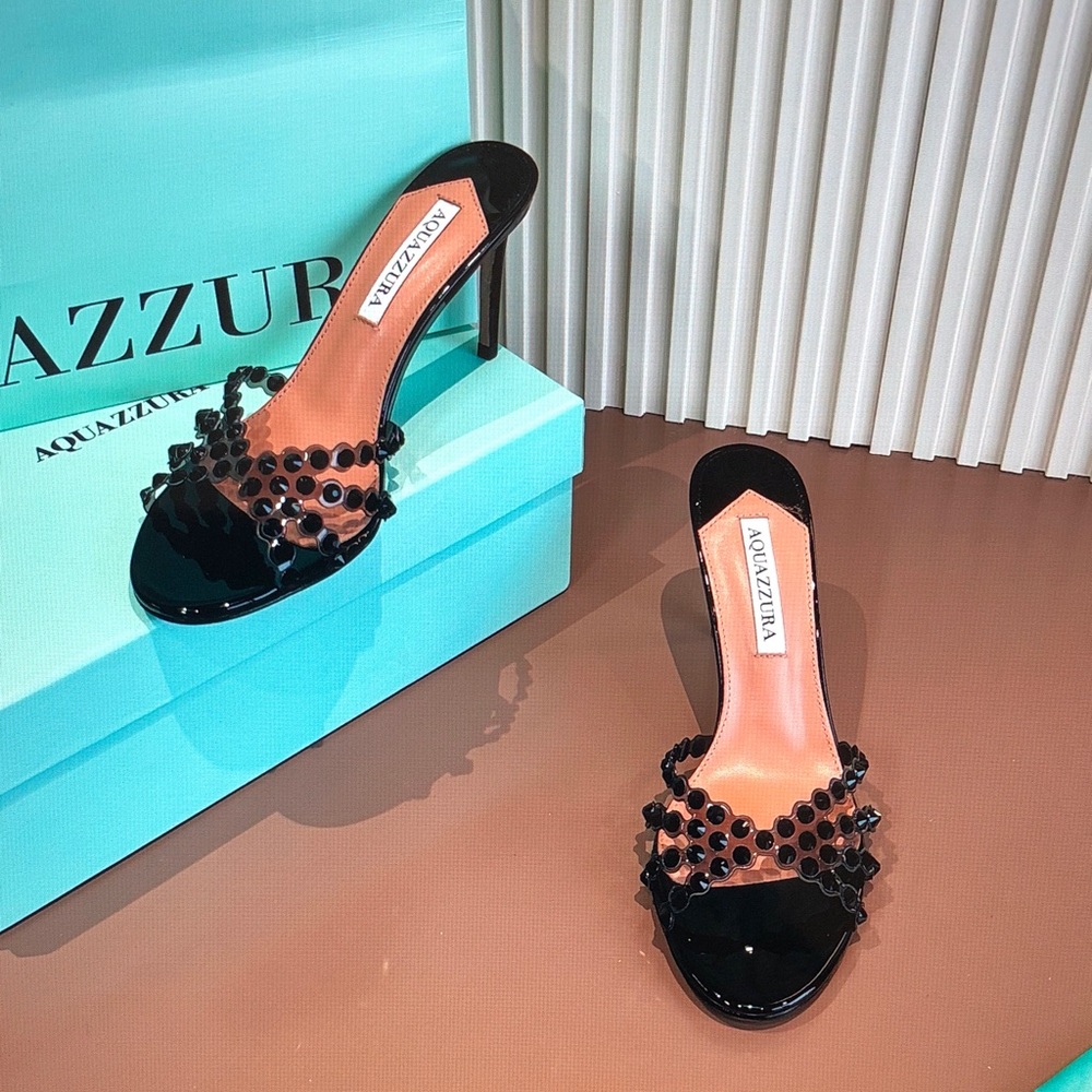 Aquazzura Black Patent Beaded Tequila Mule 75 - Picture 4 of 9